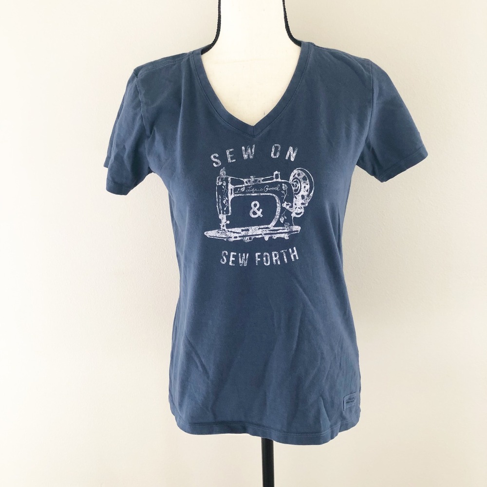 Life is Good Shirt Womens Small Navy Blue Sew On & Sew Forth Crusher Tee